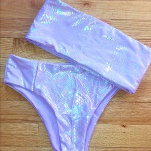 Purple holographic print two piece bikini set